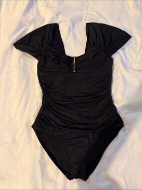 Kenneth Cole Black One-Piece Swimsuit with Puff Shoulders